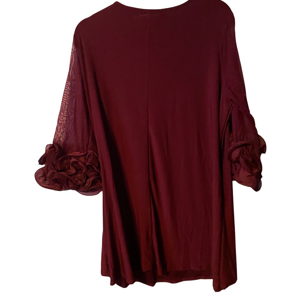 Nina Leonard Deep Wine Sheer Sleeve Floral Detail Tunic Dress Plus Size 1X‎ - Picture 8 of 10